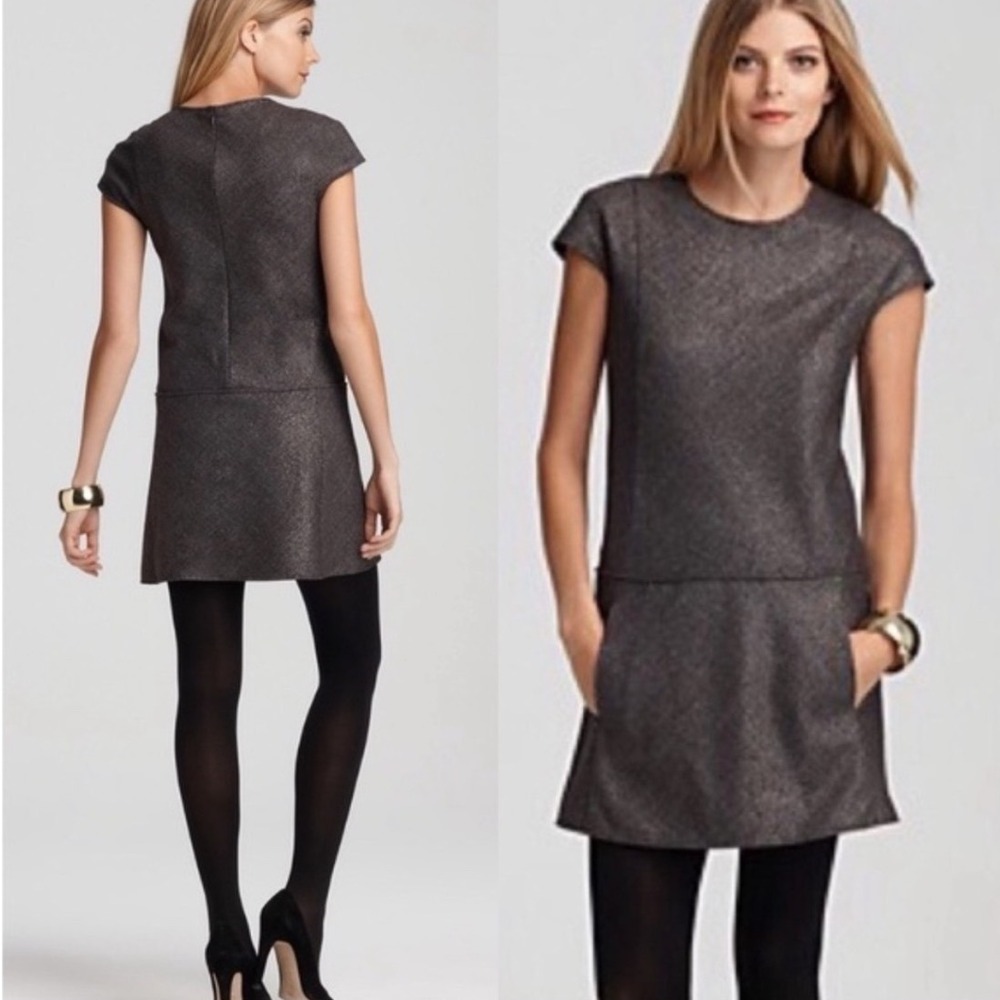 Theory Olpia Harlequin Metallic Wool Blend Drop Waist Sheath Mini Dress Size 8‎